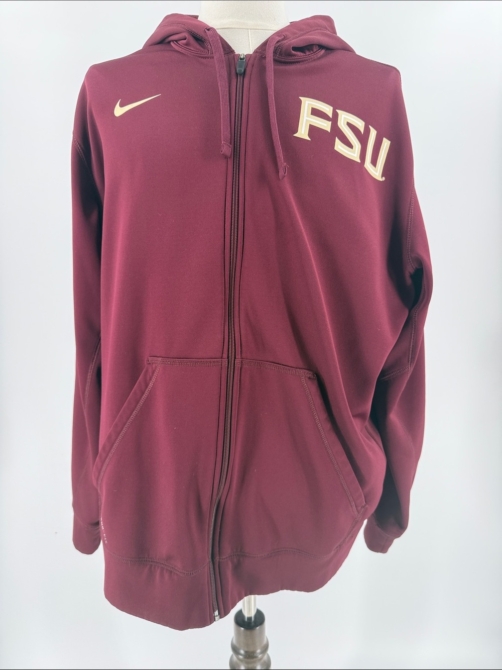 Nike Burgundy FSU  Full-Zip Hoodie with Subtle White Thermal Print